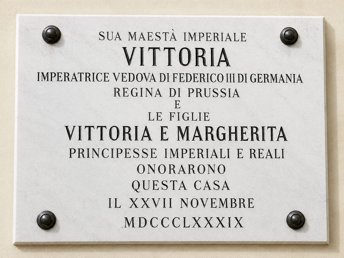 Villa Ruffolo – Lapide visita Imperatrice Vittoria (1889)