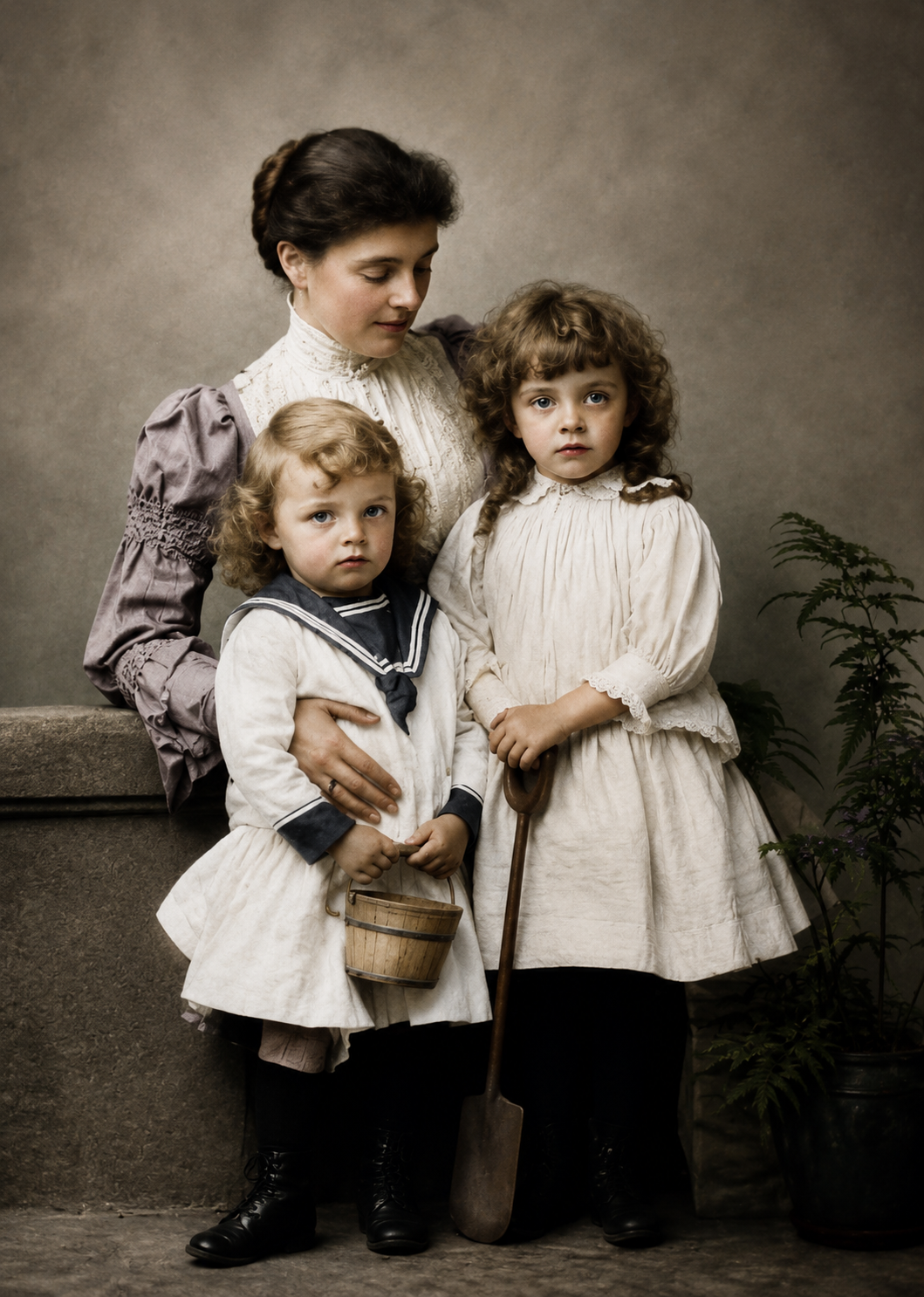 Mary Annabel Doyle con i figli Frank e Sidney Gwendolen